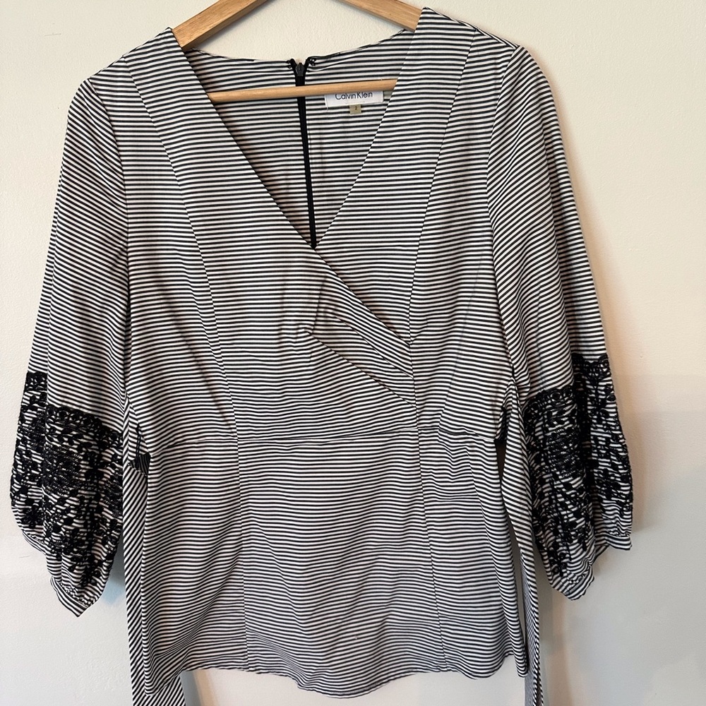 Embroidered Faux-Wrap Top